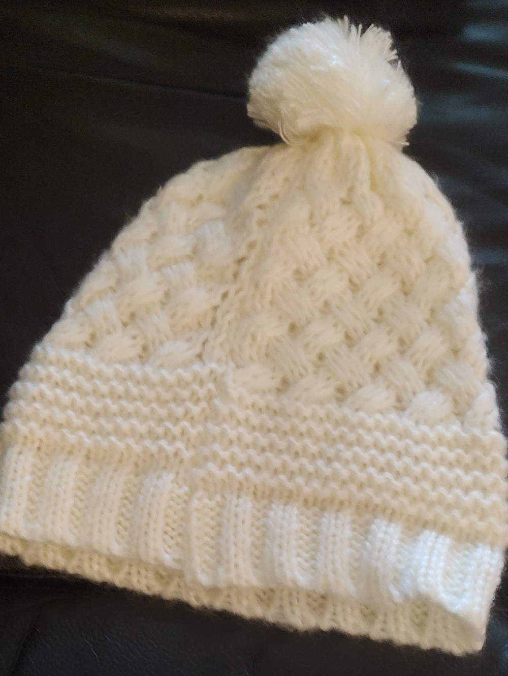 Knit Pom-Pom Beanie Hat - Cream